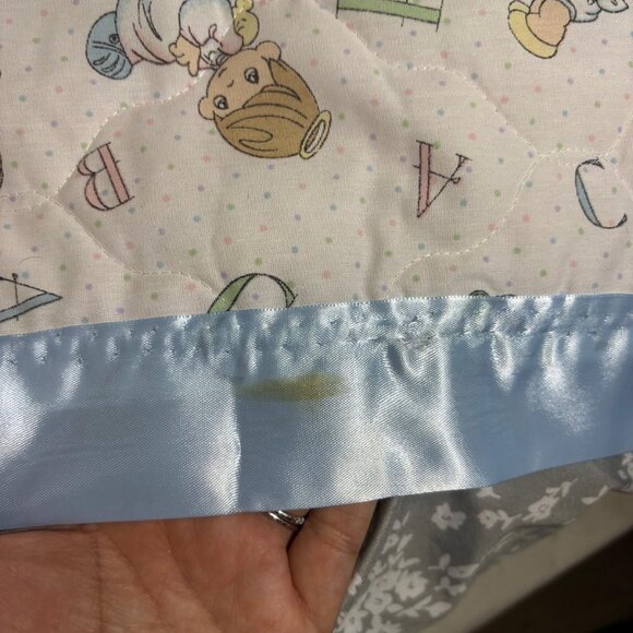 Vintage Precious Moments Crib Blanket 45"x35" ABC's Satin Trim - Pastels Rare - Picture 3 of 4